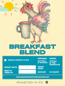 Artist Series No.2 - Breakfast Blend - "coffeedoodle rooster" Single Serve Cups 12 Count